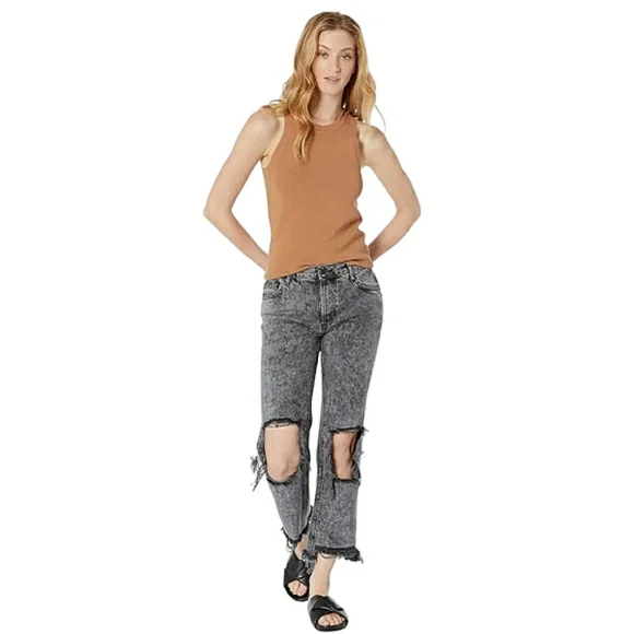 Free People We The Free Maggie Distressed Raw Hem Bottlerocket Mid-Rise Jeans 26 - Picture 16 of 16